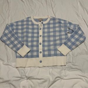 Nanette Lepore Gingham Cardigan Sweater Blue & White Medium